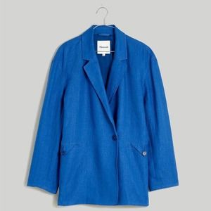Madewell Blue Oversized 100% Linen Bouble-breasted Crossover Blazer